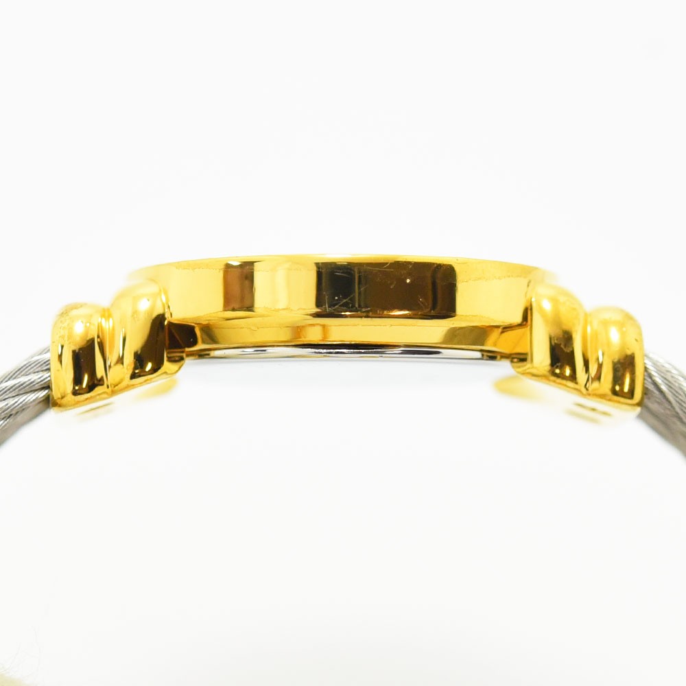 VINTAGE WATCHES FASHIONのフィリップ・シャリオール製レディース腕時計、ゴールドベゼルと特徴的なワイヤーケーブルブレスレットの側面