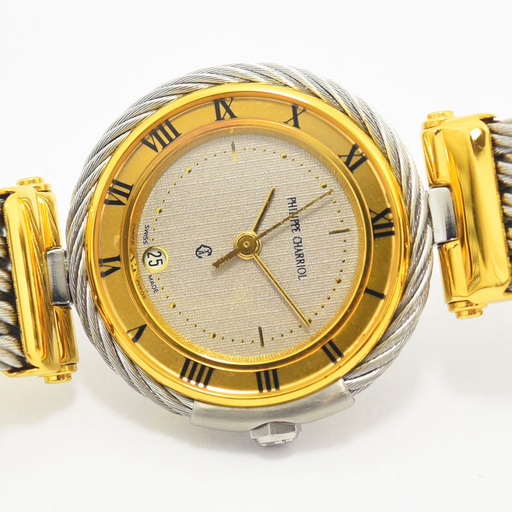 VINTAGE WATCHES FASHIONのPhilippe Charriolレディース腕時計。ゴールドベゼルと象徴的なワイヤーモチーフのブレスレットが特徴のクォーツ式時計。