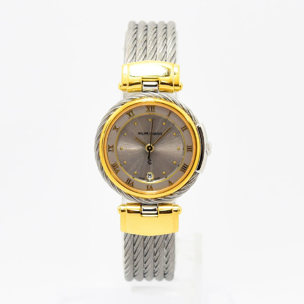 VINTAGE WATCHES FASHIONのPhilippe Charriolレディース腕時計。シルバーとゴールドのワイヤーケーブルブレスレットが特徴的なスイス製クォーツウォッチ