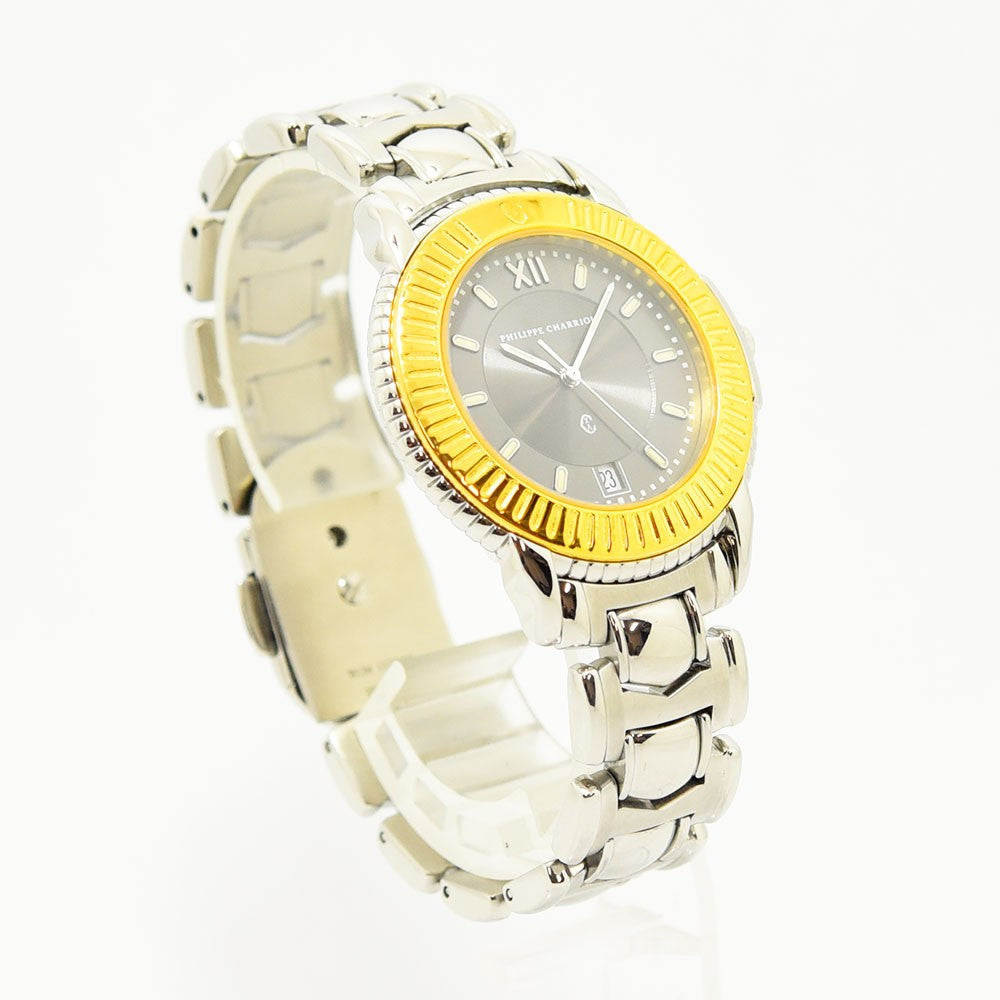 VINTAGE WATCHES FASHIONのPhilippe Charriolステンレススチール製腕時計。シルバーとゴールドのコンビカラーでグレー文字盤に日付表示付き。