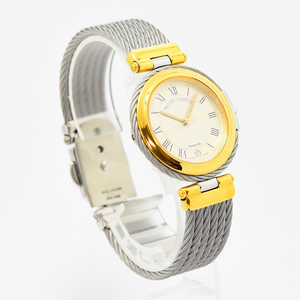 VINTAGE WATCHES FASHIONのPhilippe Charriolレディース腕時計。シルバーとゴールドのワイヤーケーブルブレスレットにローマ数字文字盤が特徴。