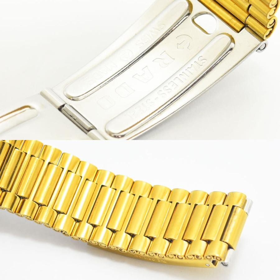 VINTAGE WATCHES FASHIONのRADOダイヤスター腕時計。ゴールドカラーのステンレス製ブレスレットとロゴ刻印入りのバックル部分。