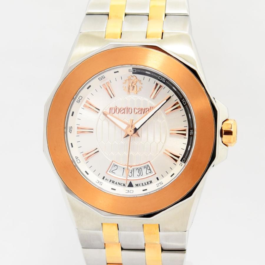 VINTAGE WATCHES FASHION ロベルト・カヴァリ メンズ腕時計 ステンレススチールとローズゴールドのコンビネーション、ローマ数字インデックス、日付表示機能付き