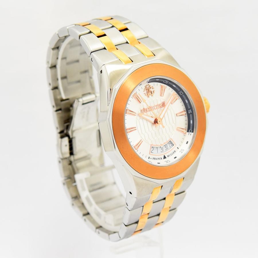 VINTAGE WATCHES FASHION ロベルト・カヴァリ メンズ腕時計、ステンレススチールとローズゴールドのブレスレット、ローマ数字インデックス、日付表示機能付き